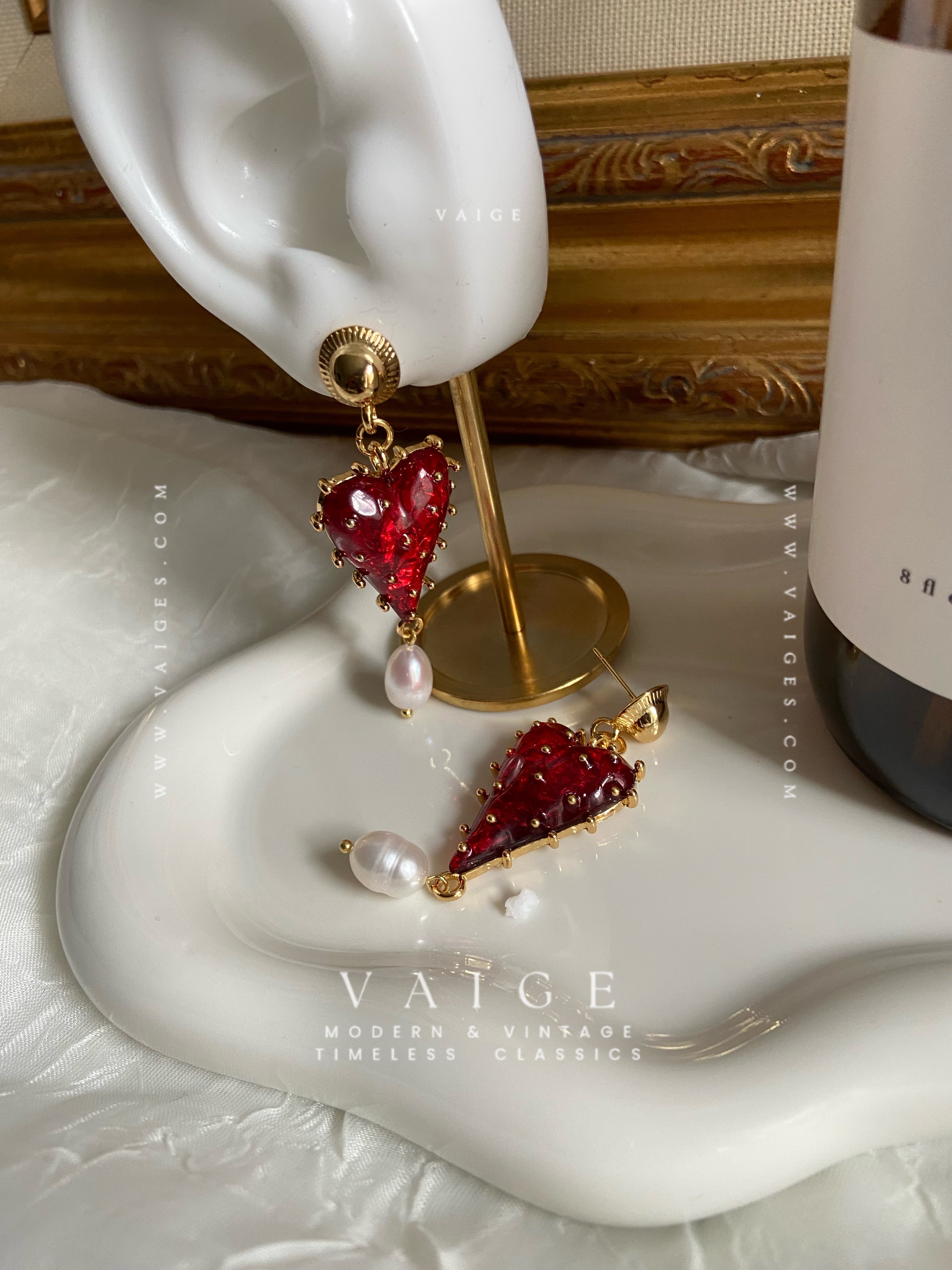 VAIGE Gold-Plated Alloy Pearl Strawberry Heart Earrings